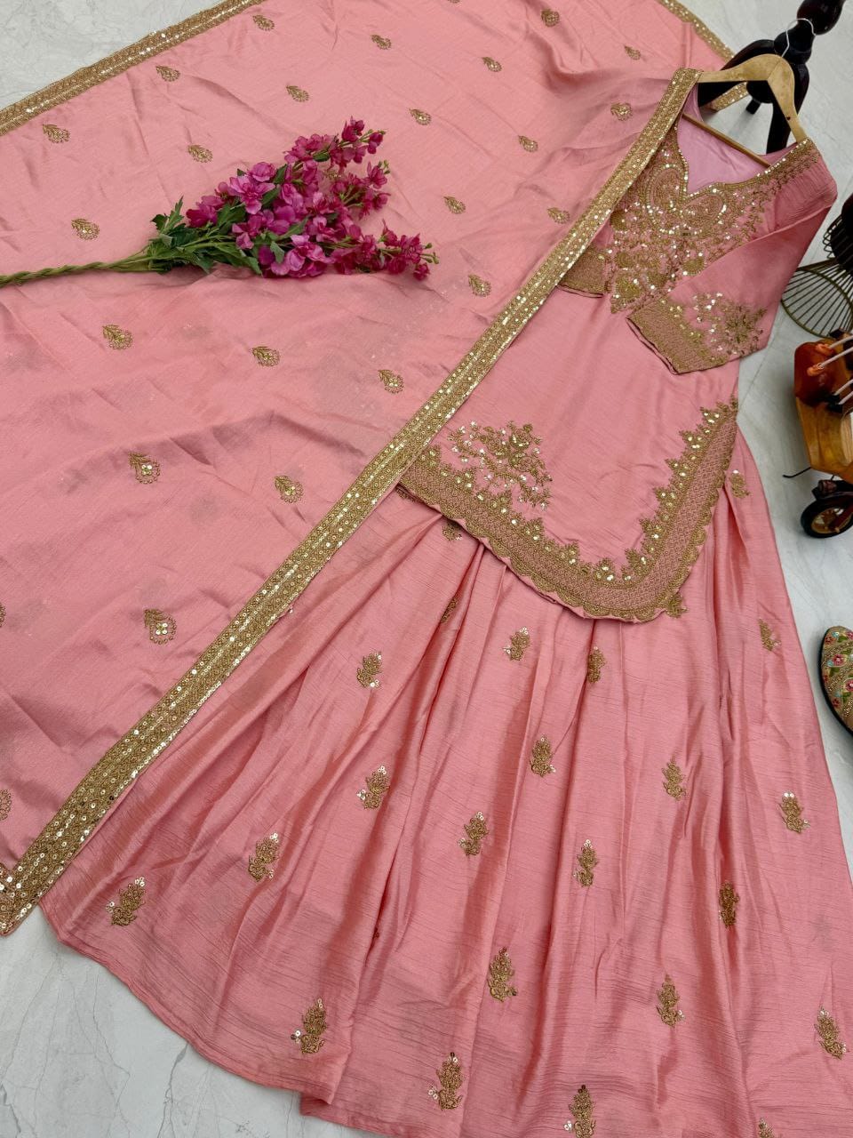 Party-wear Designer Chinon Silk Embroidery Sequence Work Sharara