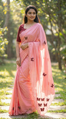 Elegance Chinon Silk With Beautiful Butterfly Butta Khatli Work Saree