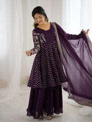 Party-wear Crunchy Silk Embroidery Sequence Work Sharara