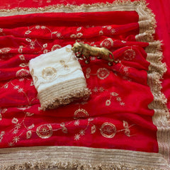 Designer Pure Space Silk Gold Beeds Work Saree