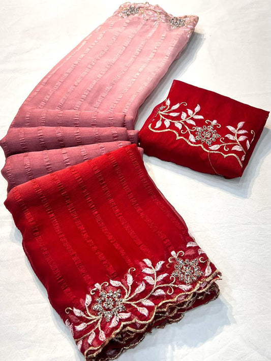Beautiful shimmer Georgette 3D Shaded Saree