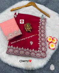 Beautiful Designer Star Georgette Multi & White Codding Sequence Work Saree