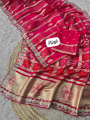 Beautiful Dola Silk Bandhej Pallu Work Saree