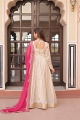Beautiful Cosmos Weaving Jacquard With Pearl Beads Embroidered Gown