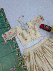 Festive Special Chinon Silk Embroidery Thread Sequence Work Lehenga With Stitched Blouse