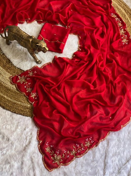 Party-wear Double Shade Crush Silk Cutdana Border Work Saree