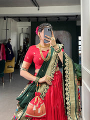 Designer Pathani Jacquard Silk Embroidery Border Work Lehenga choli