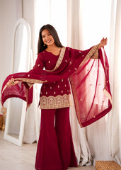 Beautiful Party Were Crunchy Silk Embroidery Work Sarara Set