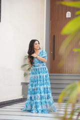 Desirable Women's Fully Flair Georgette With Printed Gown