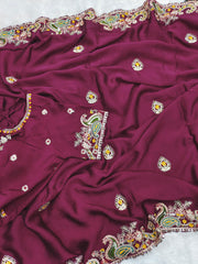 Party-wear Noha Crush With Heavy Embroidery Threads Codding & Sequence Work Saree