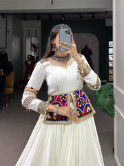 Navratri Special White Rayon Silk Lehenga Choli