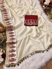 Beautiful Viscose Check With & Golden Zari Work Dulha & Dulhan Designer Saree