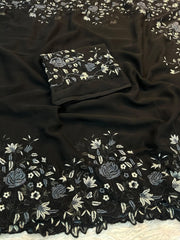 Elegant Georgette Embroidery Work Saree