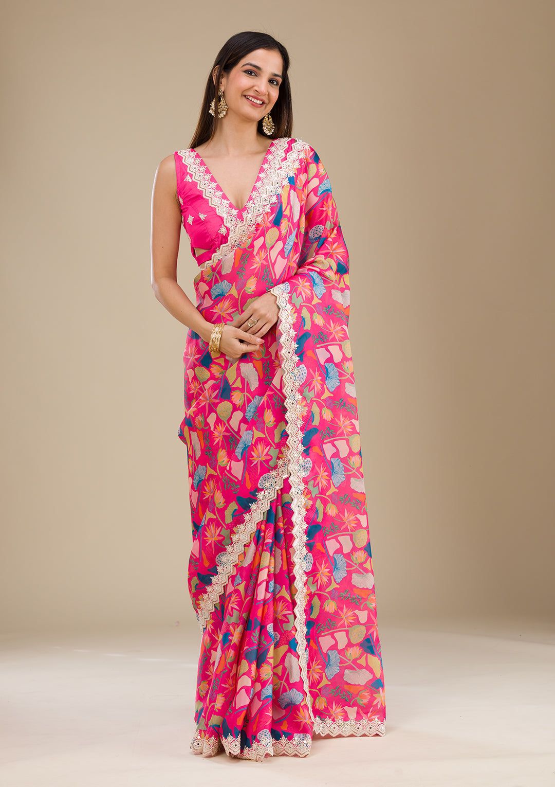 Beautiful Premium Georgette Digital Printed Embroidery Codding Sequence Work Saree