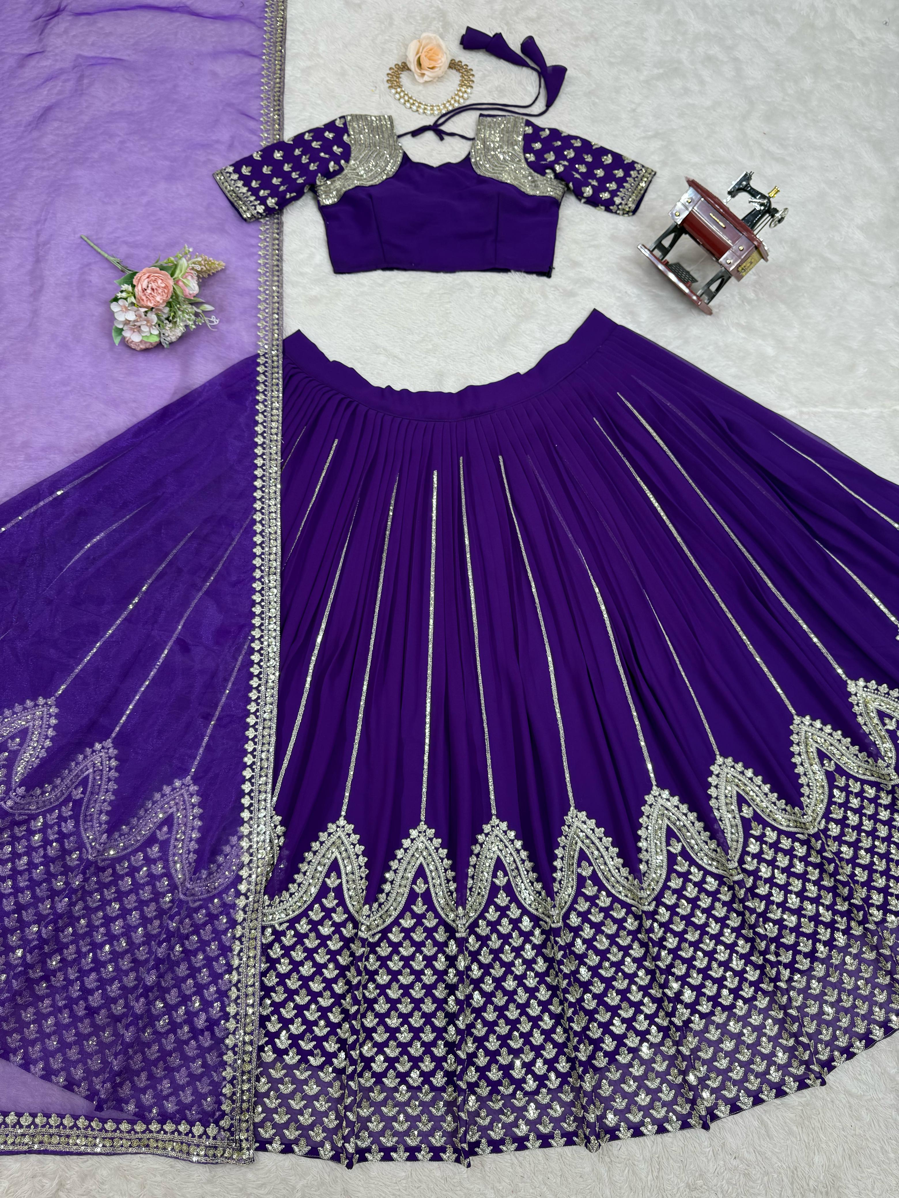 Wedding Special Purple Georgette Thread With Sequence Work Lehenga Choli