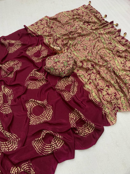 Beautiful Lagdi Pure Satin Silk Saree