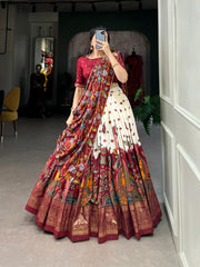 Southern Grace Tussar Silk Kalamkari Printed Lehenga Choli