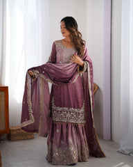 Beautiful Designer Chinon Silk Sequence With Rivet Moti Work Sharara