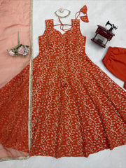 Ethnic Georgette Thread & Sequence Work Gown With Palazzo Set
