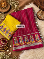 Beautiful Viscose Check With & Golden Zari Work Dulha & Dulhan Designer Saree