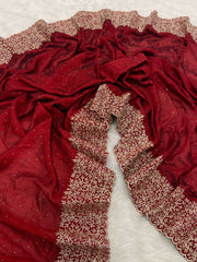 Soft Vichitra Silk Embroidery Work Saree