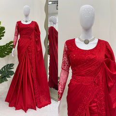 Beautiful Party-wear Satin Silk Thread With Sequence Work Saree