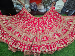 Dabka Zardosi Beads Handwork Rani Hot Pink, Maroon, Cherry Red, Rust Orange Latest Bridal Lehenga