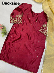 Partywear Designer Moss Satin Sequence  Embroidery Work Salwar Suit