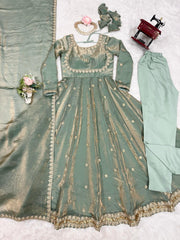 Beautiful Party-wear Fandy Silk Sequence Work Gown