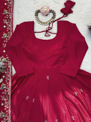 Designer Natural Crepe Silk Thread & Sequence Work Anarkali