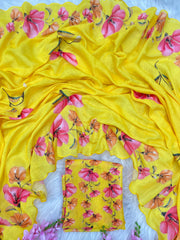 Beautiful Linen Digital Hand Printed Saree