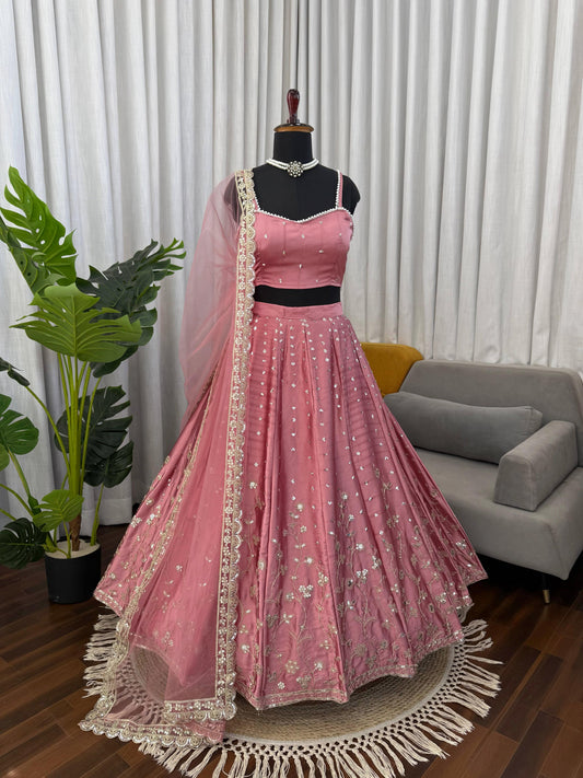 Beautiful Designer Japan Satin Coding Dori With Sequence Work Lehenga Choli