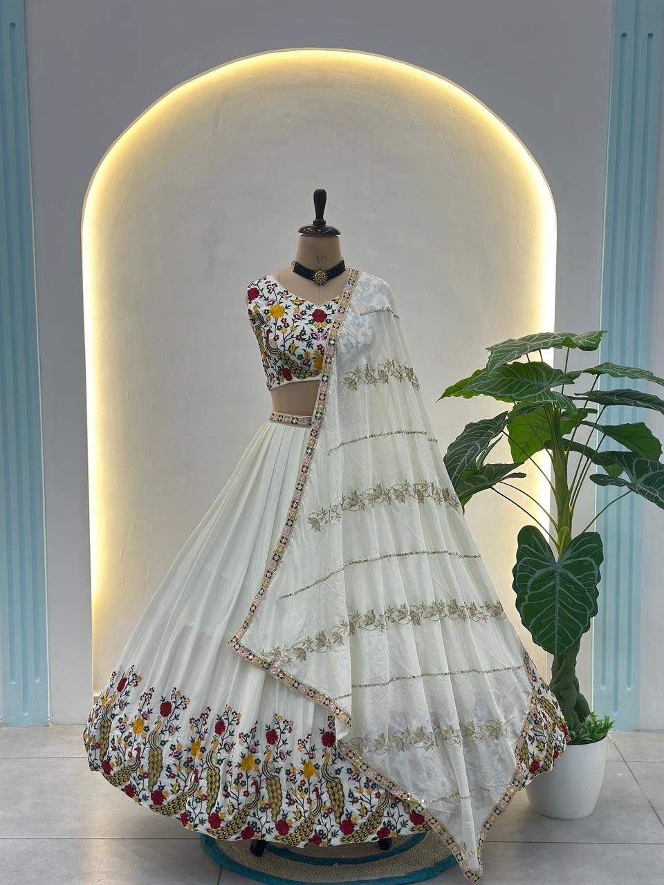 Beautiful Chinon Silk Sequence & Thread Embroidery Work Lehenga Choli