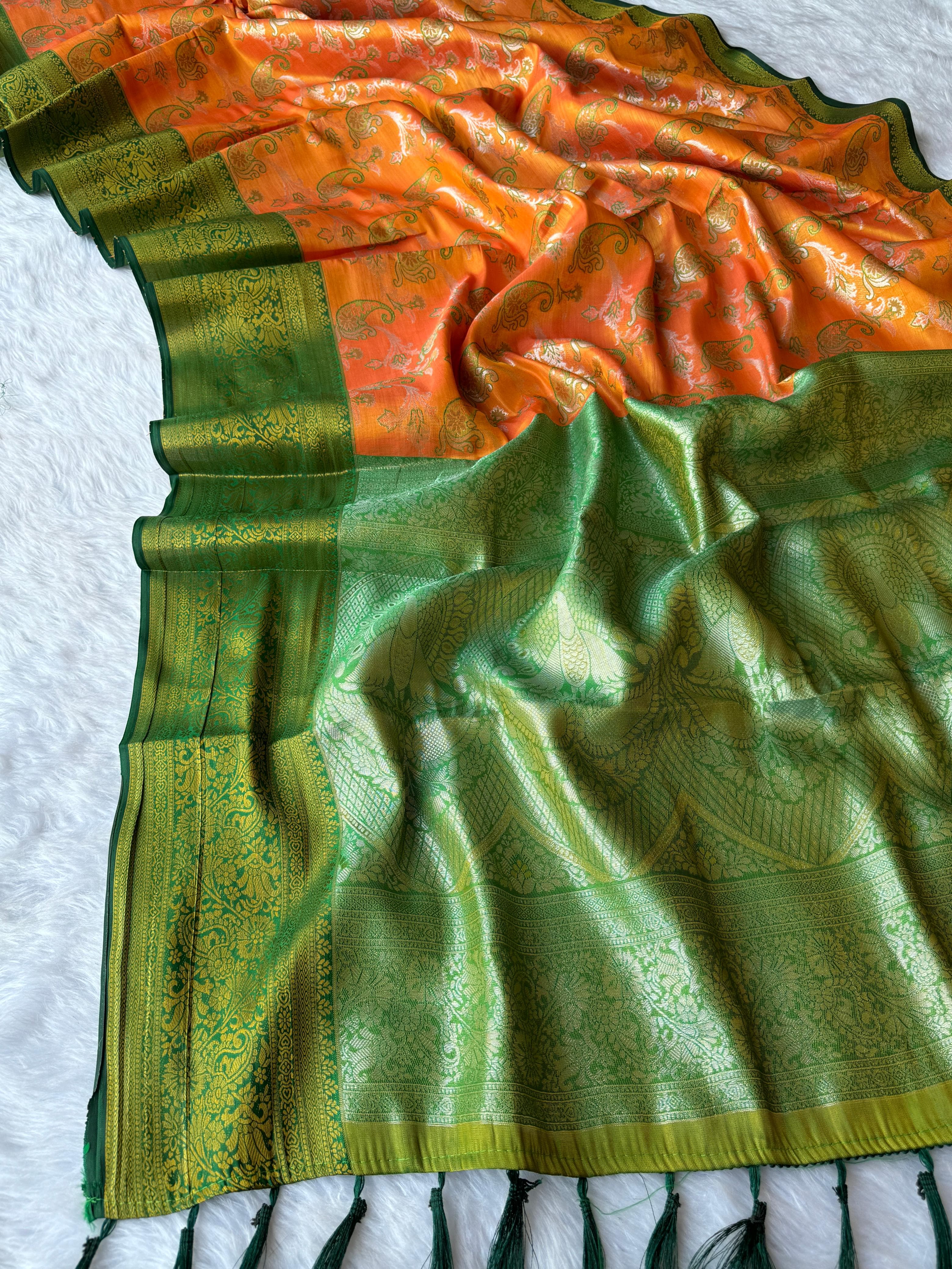Beautiful Dharmavaram Soft Banarsi Tissue Fabric Saree