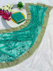 Beautiful Net Embroidery Designer Pearls Diamond Work Saree