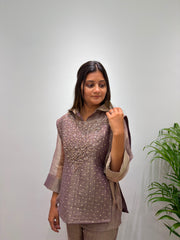 Trendy Stylish Salsa Silk Designer Shirt & Pant With Hand Embroidery Shrug