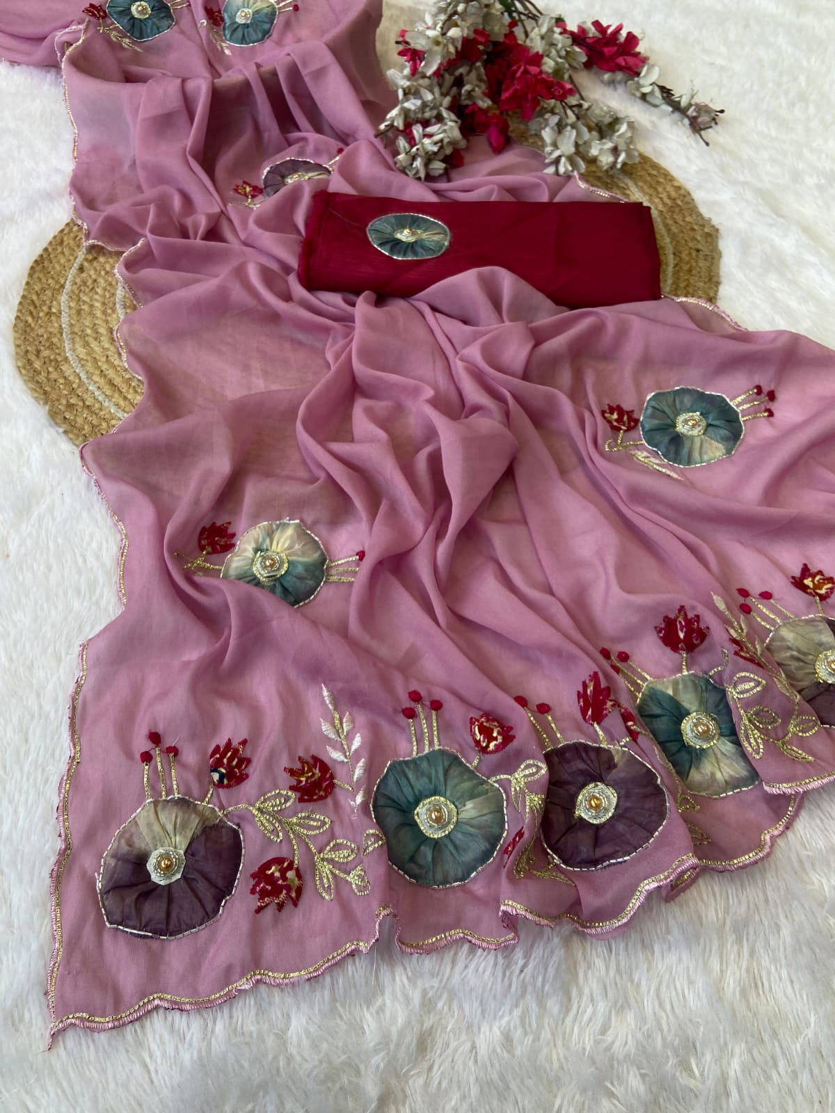 Beautiful Star Georgette Hand-work Saree