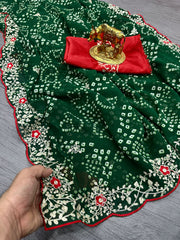 Beautiful Pure Georgette With Jodhpur Bandhani Printed Saree