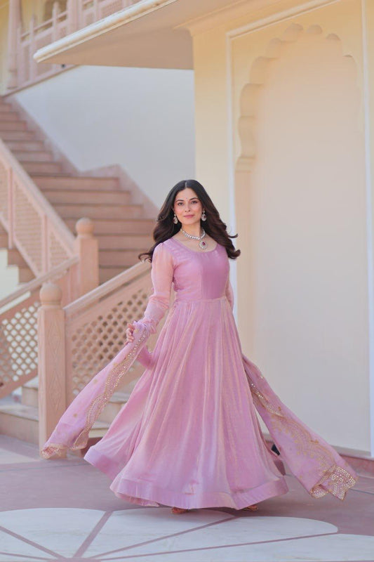 Beautiful Fendy Chiffon Rich Sequence & Zari Embroidered Gown