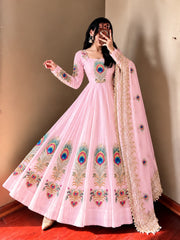 Party-wear Fendy Silk Printed With Lace Work Gown
