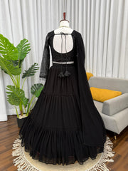 Trendy Black Ruffle Style  Georgette Work Lehenga Choli