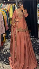 Party-wear Designer Chinon Silk Embroidery & Sequence Work Lehenga With Top