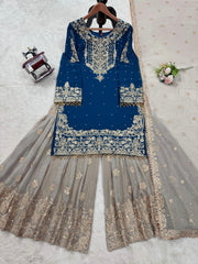 Party-wear Beautiful Designer Georgette Coding & Sequence With Pearl Work Sharara