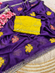 Beautiful Rangoli Silk With Multi Embroidery With Real Mirror Work Saree