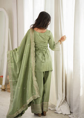 Festive Special Glass Roman Silk Embroidery Zari Sequence Work Farshi Salwar Suit
