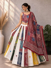Navratri Special Ajrakh With Khadi Cotton Real Mirror Work Lehenga With Stitched Choli