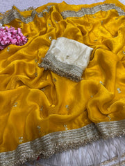 Party-wear Fendy Satin With Sequence Butti Work Designer Saree