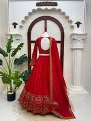 Attritive Red Colour Vichitra Silk Sequence Work Lehenga Choli