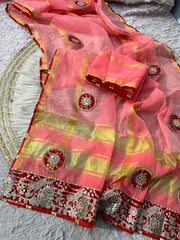 Beautiful Cotton Jacquard With Gota Sequence Work Saree