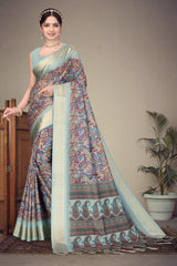Beautiful Cotton Silk Digital Printed With Fancy Tassels Saree